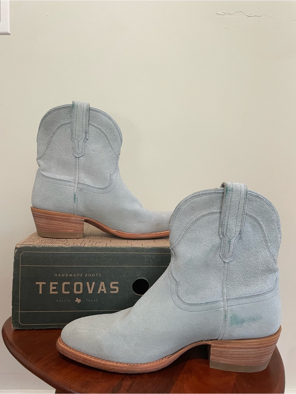 Tecovas Baby Blue Suede Lucy Boots